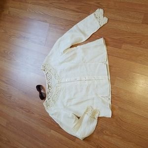 J. Jill Cream Embroidered & Lace Button-up Top NWOT